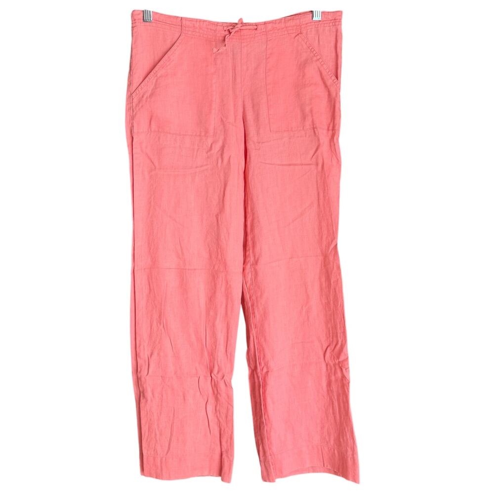 H&M Pink Straight Leg Linen Trouser Pants Sz 2 Summer Beach Vacation Resortwear